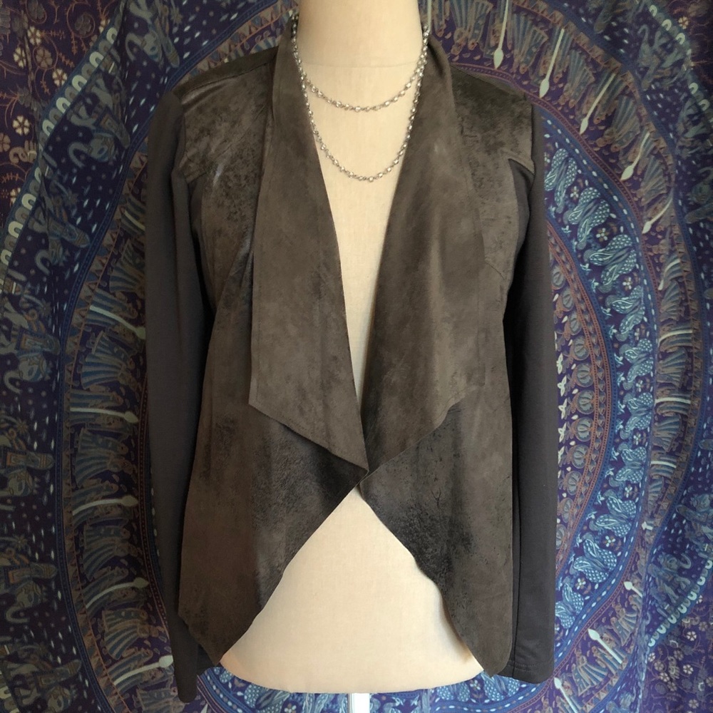 Edyson Brown Faux Leather Stretch Waterfall Jacket